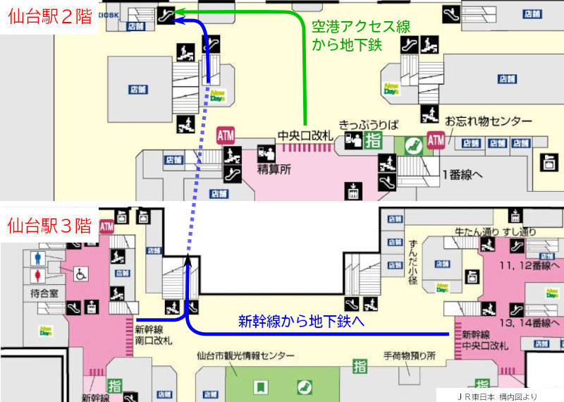 仙台駅新幹線改札口から地下鉄00
